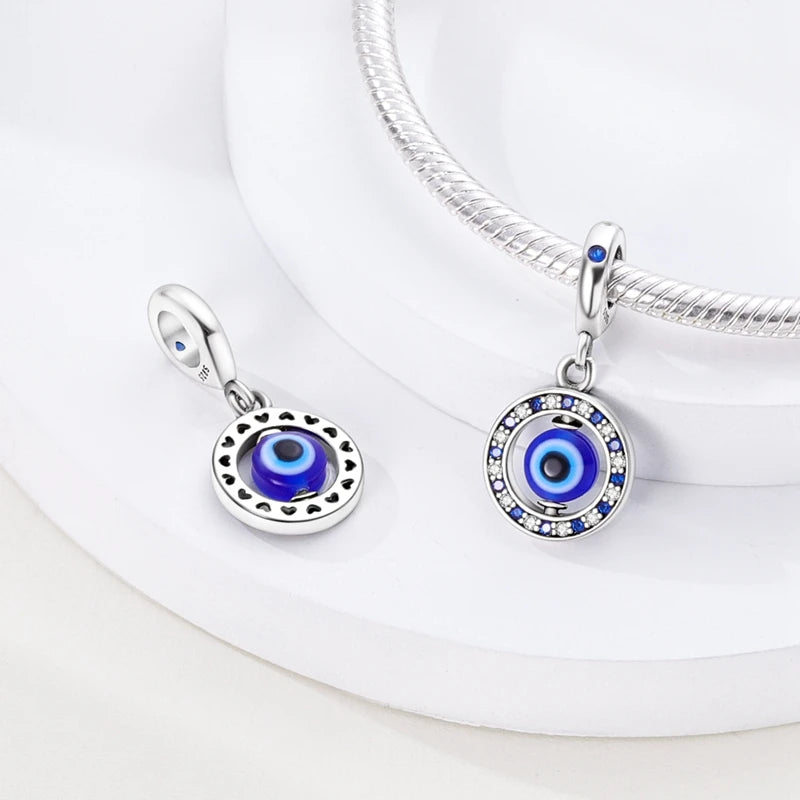 925 Sterling Silver Evil Eye & Hamsa Charms – Blue CZ Protection Beads for Bracelet or Necklace