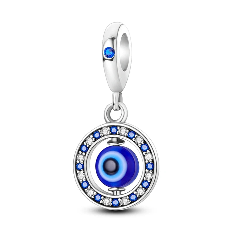 925 Sterling Silver Evil Eye & Hamsa Charms – Blue CZ Protection Beads for Bracelet or Necklace