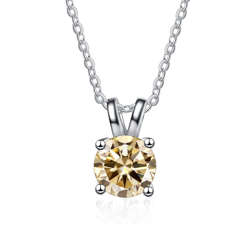 1 Carat Moissanite Solitaire Pendant Necklace – 925 Sterling Silver Bridal Wedding Jewelry Gift