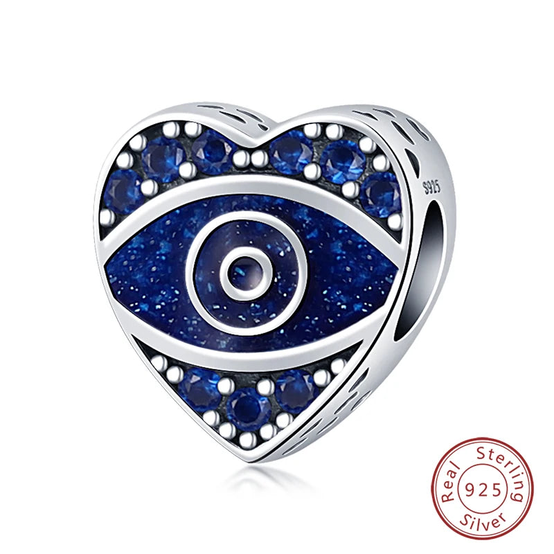 925 Sterling Silver Evil Eye & Hamsa Charms – Blue CZ Protection Beads for Bracelet or Necklace