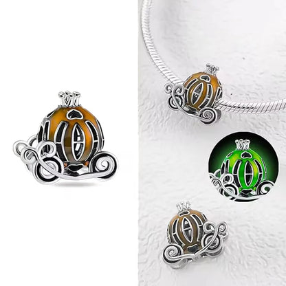 925 Sterling Silver Halloween Charm – Pumpkin Wagon & Magic Hat Bead for Bracelet or Pendant