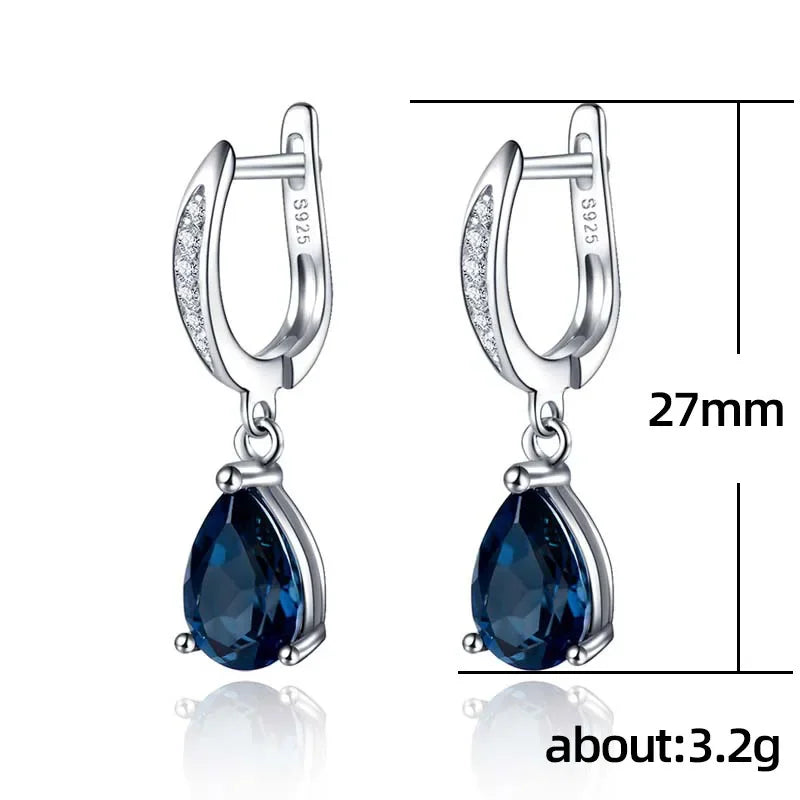 Blue Sapphire Pear Drop Hoop Earrings