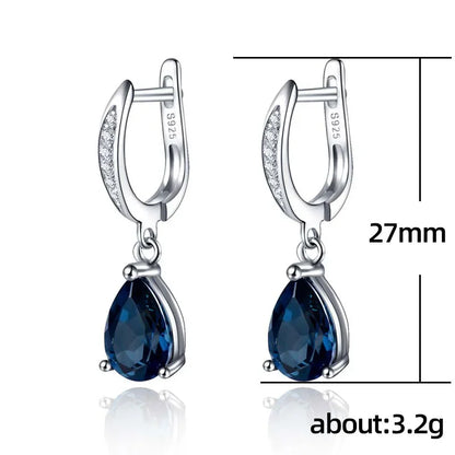 Blue Sapphire Pear Drop Hoop Earrings