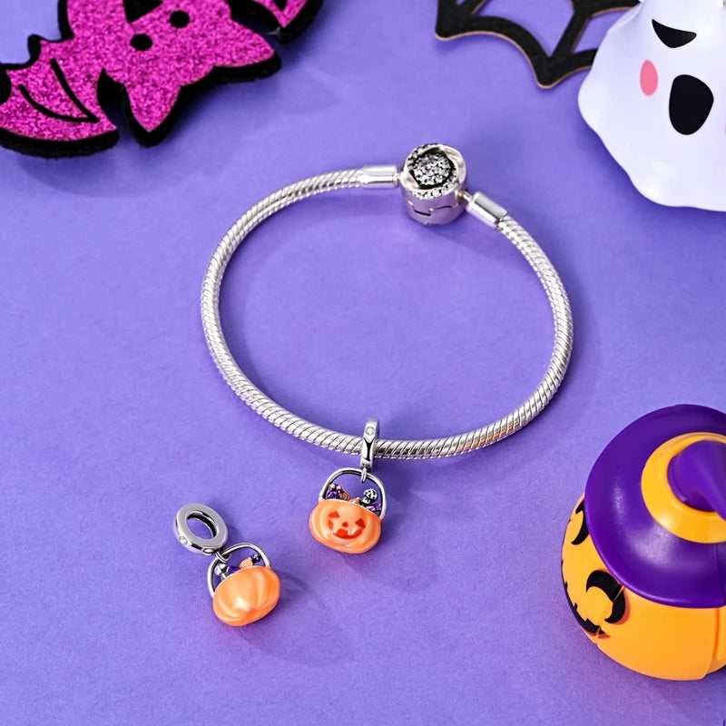 Luminous Pumpkin Charm Collection in 925 Sterling Silver – Glow-in-the-Dark Bracelet Charms