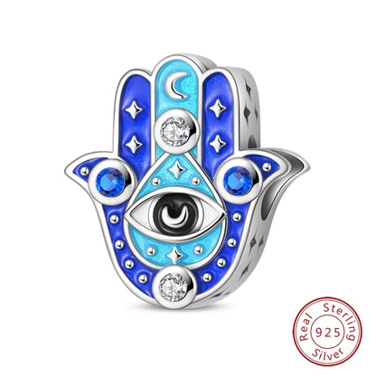 925 Sterling Silver Evil Eye & Hamsa Charms – Blue CZ Protection Beads for Bracelet or Necklace