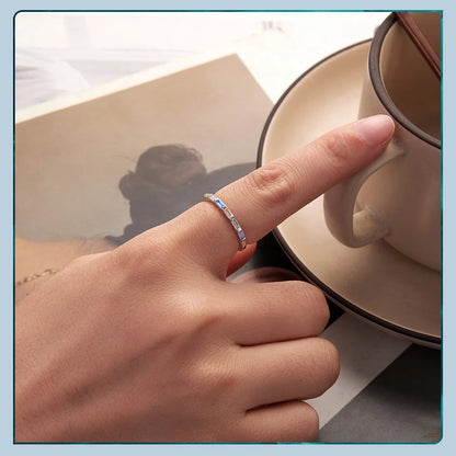 Rainbow Baguette Eternity Ring in 925 Sterling Silver – Dainty Stackable Band