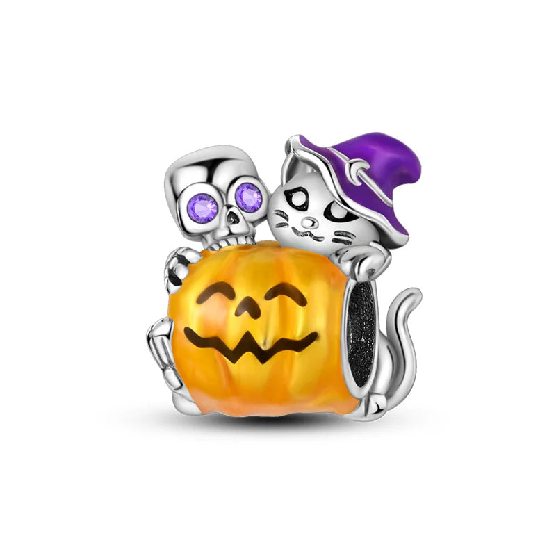 Luminous Pumpkin Charm Collection in 925 Sterling Silver – Glow-in-the-Dark Bracelet Charms