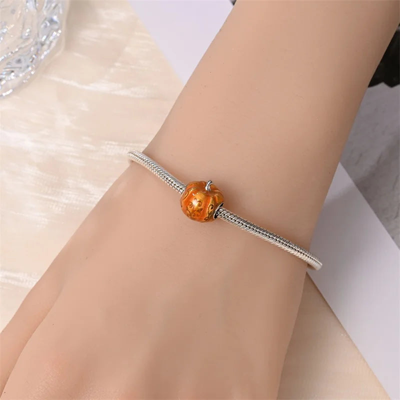 Luminous Pumpkin Charm Collection in 925 Sterling Silver – Glow-in-the-Dark Bracelet Charms