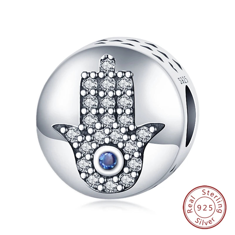 925 Sterling Silver Evil Eye & Hamsa Charms – Blue CZ Protection Beads for Bracelet or Necklace