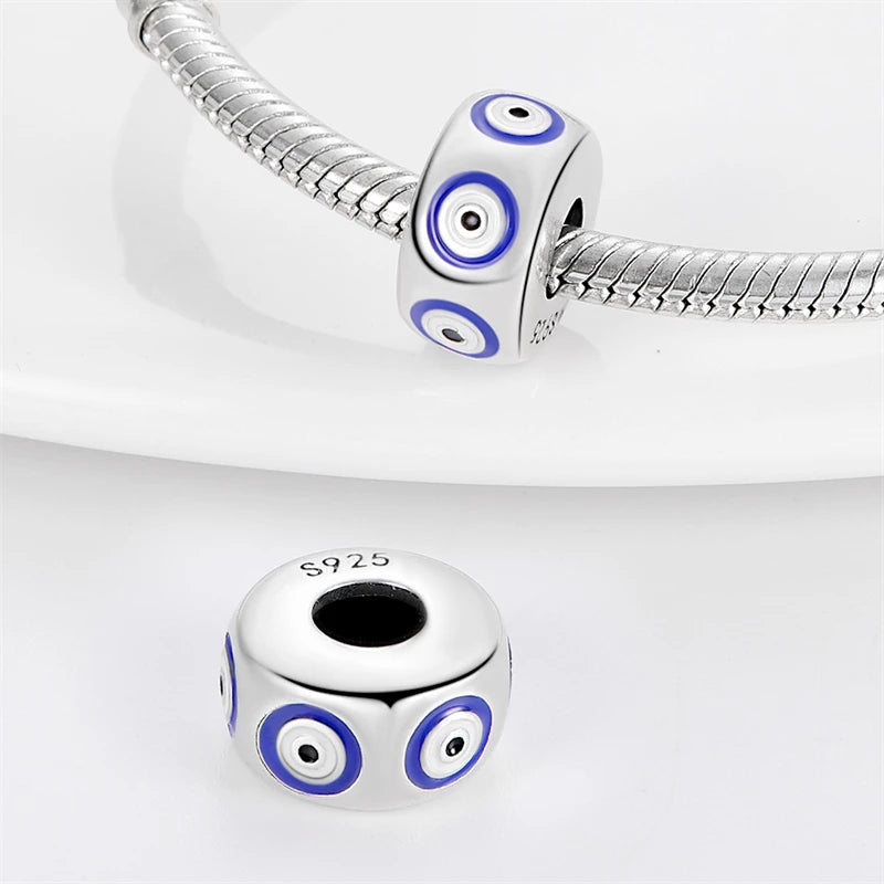 925 Sterling Silver Evil Eye & Hamsa Charms – Blue CZ Protection Beads for Bracelet or Necklace