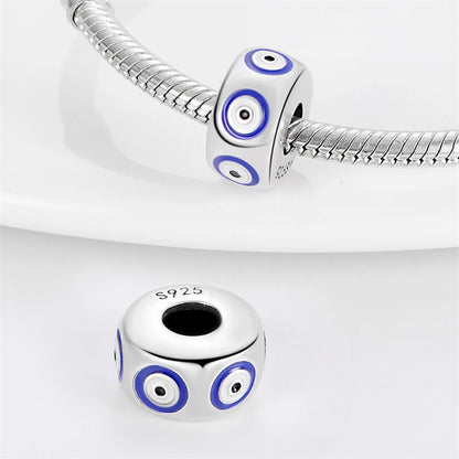 925 Sterling Silver Evil Eye & Hamsa Charms – Blue CZ Protection Beads for Bracelet or Necklace