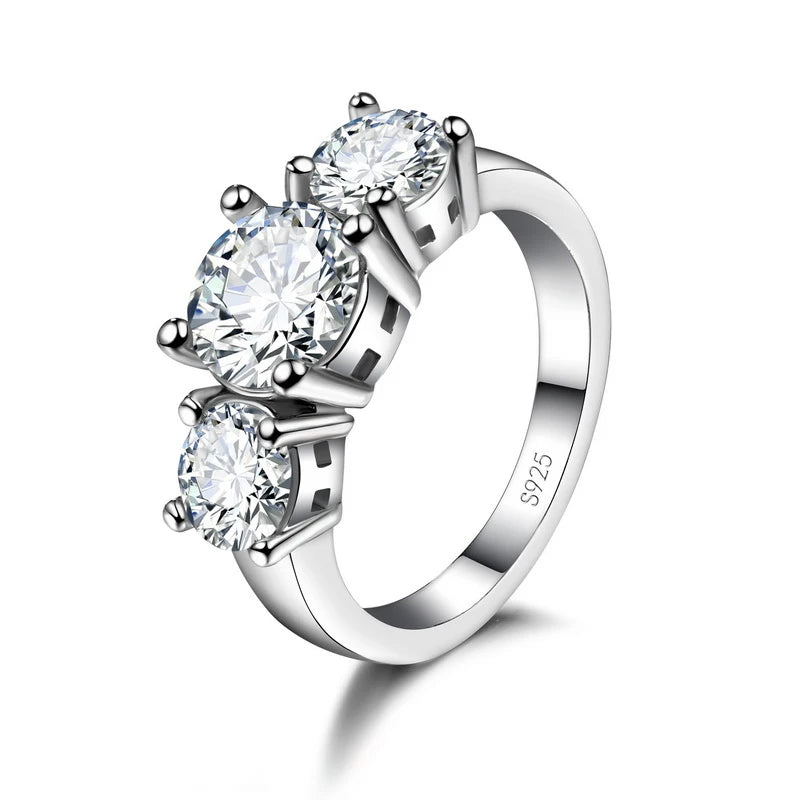 2 Carat Moissanite 3 Stone Ring 925 Sterling Silver
