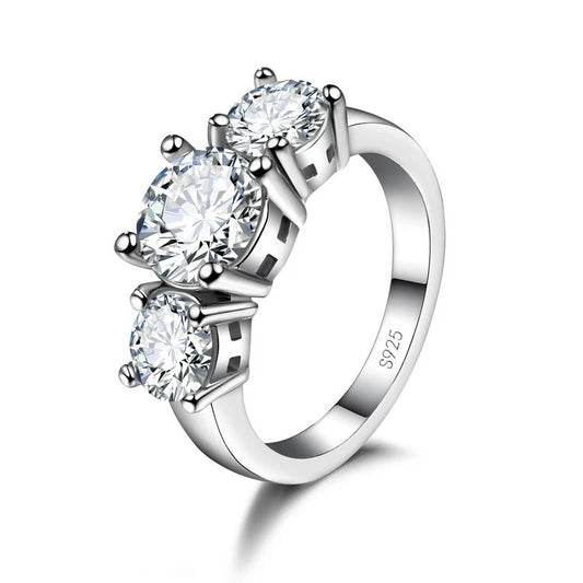 2 Carat Moissanite 3 Stone Ring 925 Sterling Silver