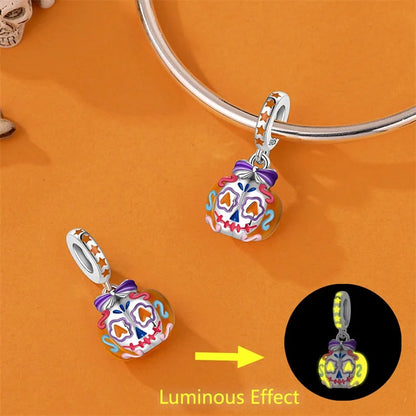 Luminous Pumpkin Charm Collection in 925 Sterling Silver – Glow-in-the-Dark Bracelet Charms