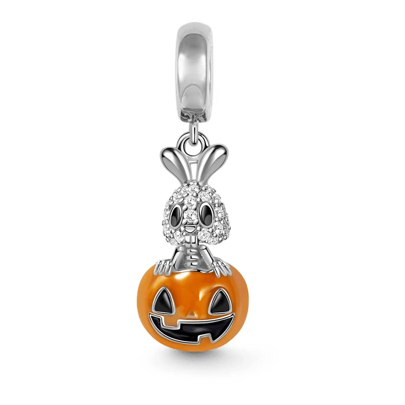 925 Sterling Silver Halloween Charm – Pumpkin Wagon & Magic Hat Bead for Bracelet or Pendant