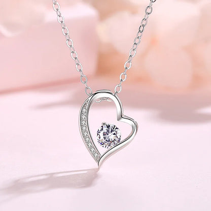 Heart Shaped Pendant Necklace with Round Cut Moissanite & Lab-Grown Diamond Accents – 925 Sterling Silver