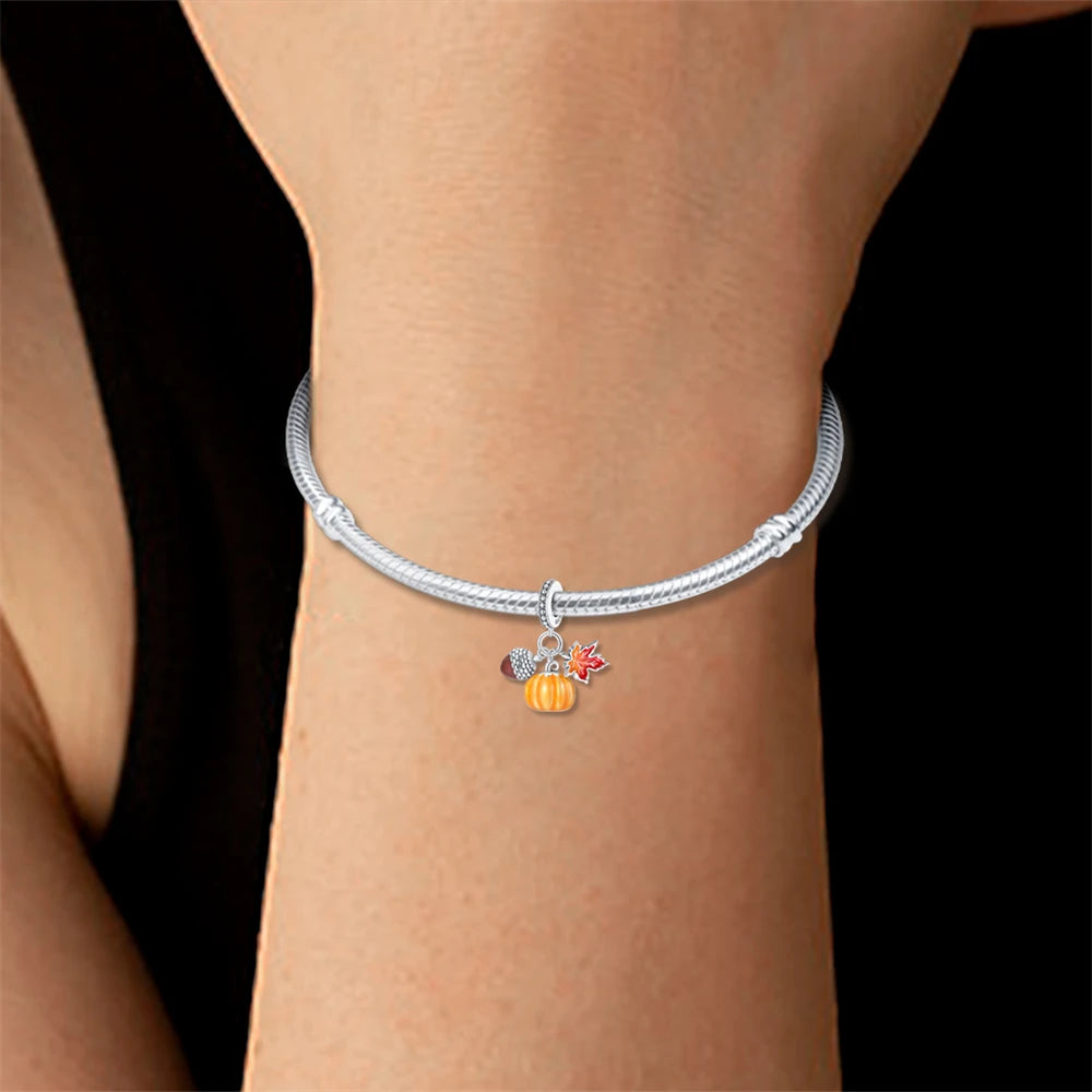 Luminous Pumpkin Charm Collection in 925 Sterling Silver – Glow-in-the-Dark Bracelet Charms