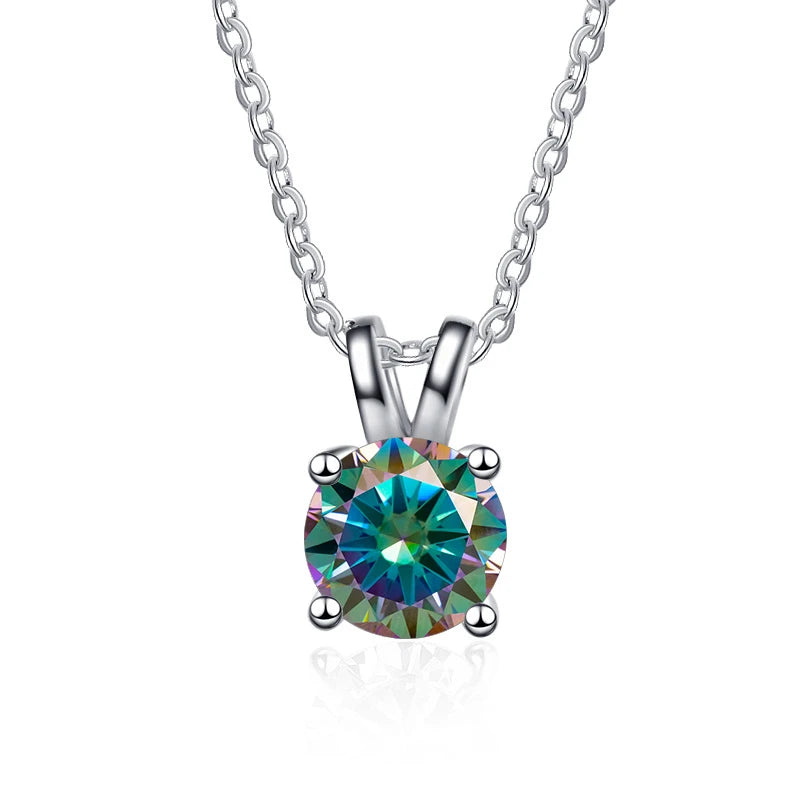 1 Carat Moissanite Solitaire Pendant Necklace – 925 Sterling Silver Bridal Wedding Jewelry Gift