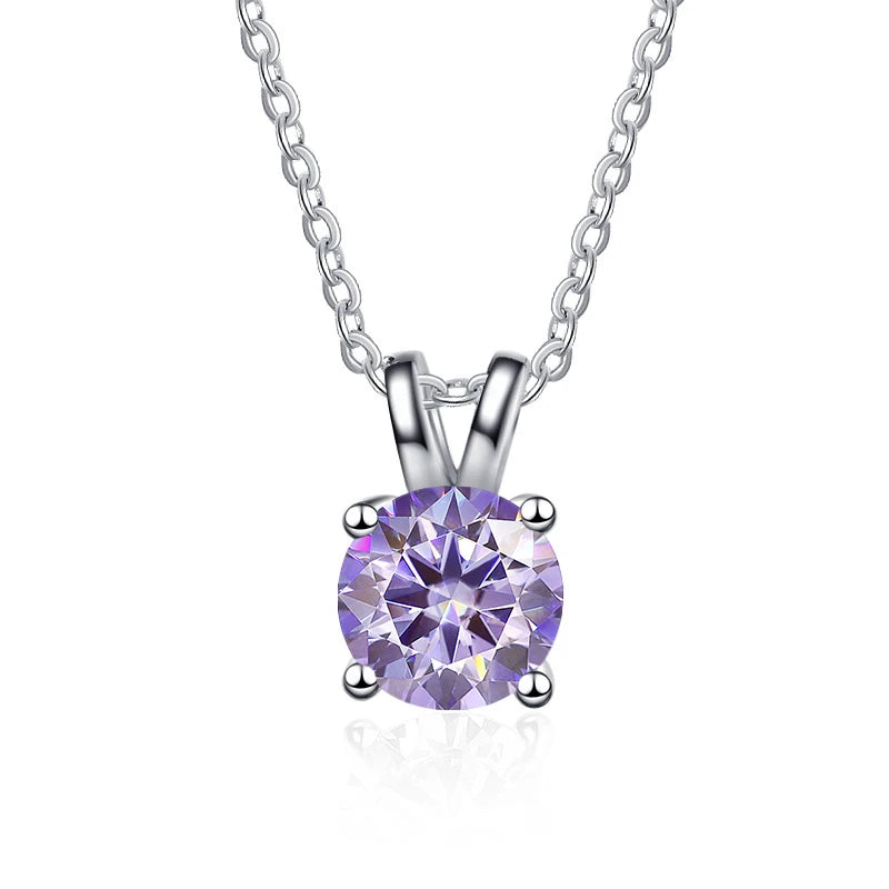 1 Carat Moissanite Solitaire Pendant Necklace – 925 Sterling Silver Bridal Wedding Jewelry Gift