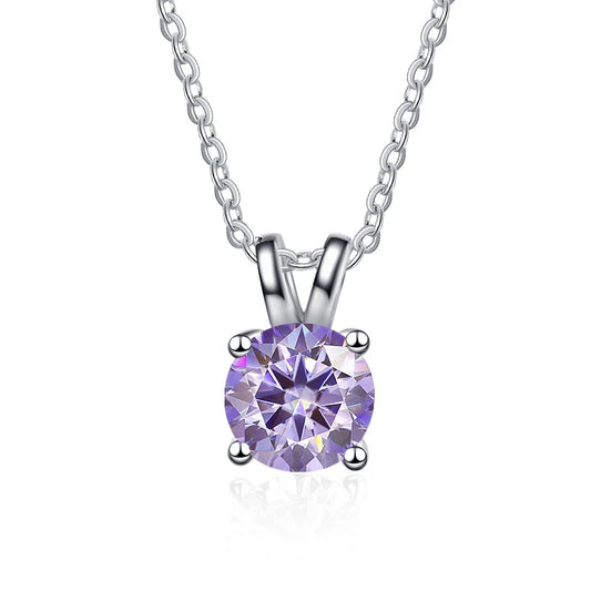 1 Carat Moissanite Solitaire Pendant Necklace – 925 Sterling Silver Bridal Wedding Jewelry Gift