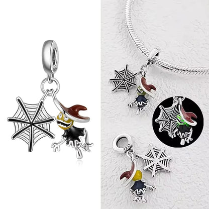 925 Sterling Silver Halloween Charm – Pumpkin Wagon & Magic Hat Bead for Bracelet or Pendant