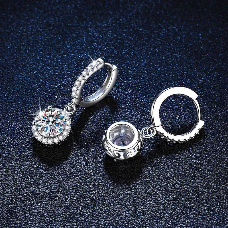 Halo Drop Hoop Earrings with Round Brilliant Stone – 925 Sterling Silver Dangle Earrings