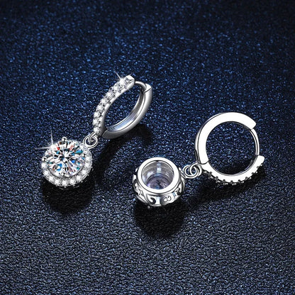 Halo Drop Hoop Earrings with Round Brilliant Stone – 925 Sterling Silver Dangle Earrings