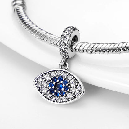 925 Sterling Silver Evil Eye & Hamsa Charms – Blue CZ Protection Beads for Bracelet or Necklace
