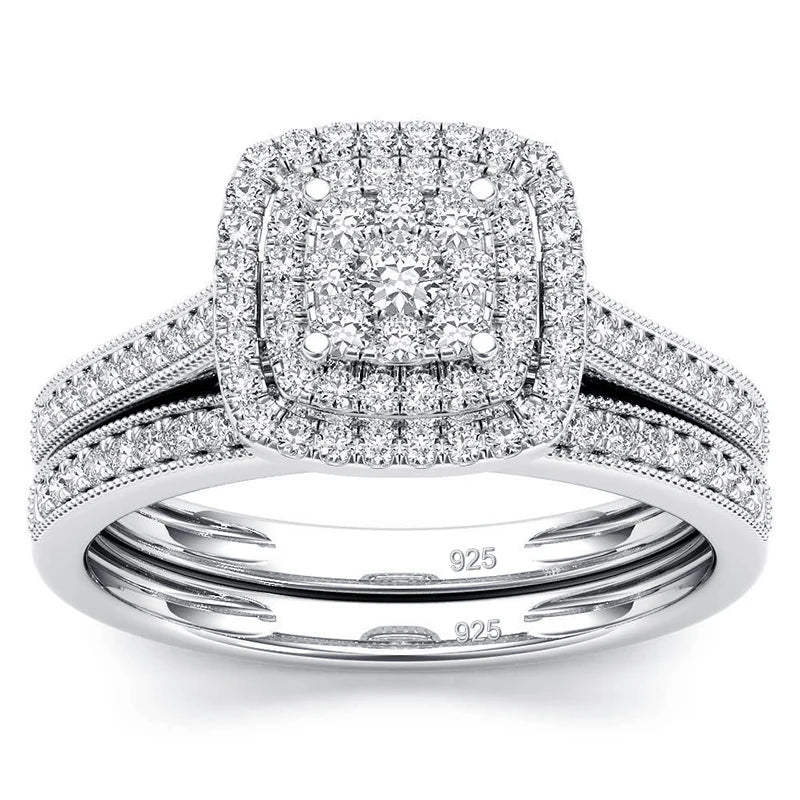 2-Piece 925 Sterling Silver Moissanite Ring Set – Bridal Engagement & Anniversary Rings