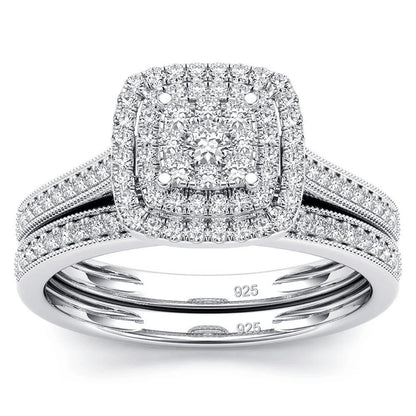 2-Piece 925 Sterling Silver Moissanite Ring Set – Bridal Engagement & Anniversary Rings