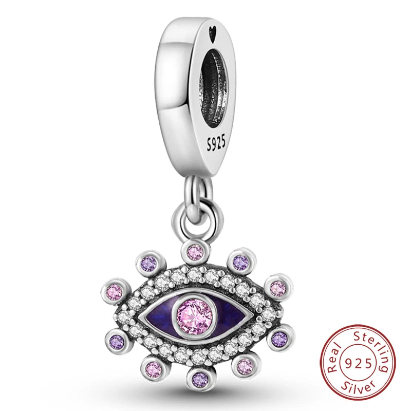 925 Sterling Silver Evil Eye & Hamsa Charms – Blue CZ Protection Beads for Bracelet or Necklace