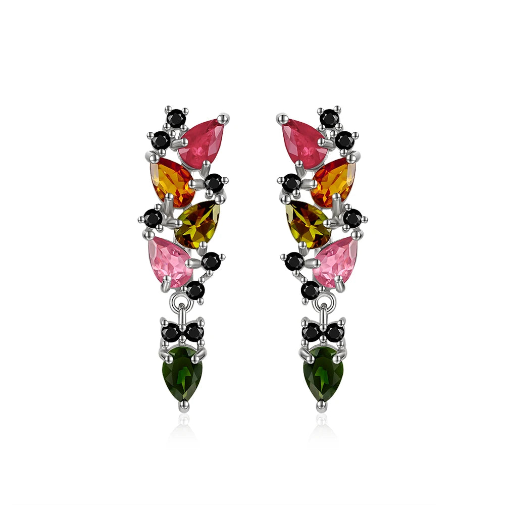Multi Tourmaline Dangle Earrings in 925 Sterling Silver