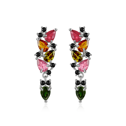 Multi Tourmaline Dangle Earrings in 925 Sterling Silver
