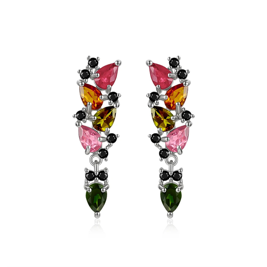 Multi Tourmaline Dangle Earrings in 925 Sterling Silver