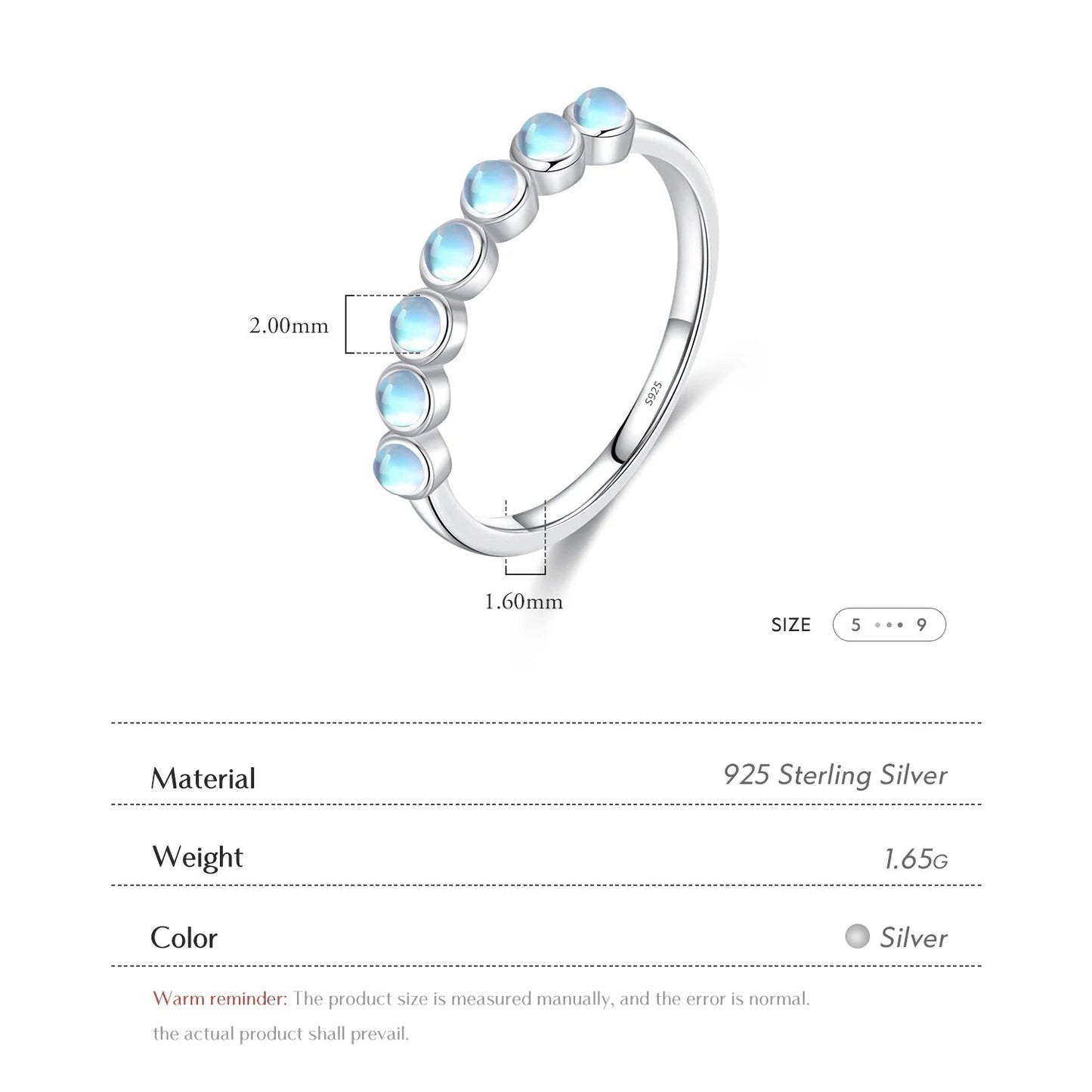 Round Moonstone Half-Eternity Band in 925 Sterling Silver – Stackable Bezel Ring