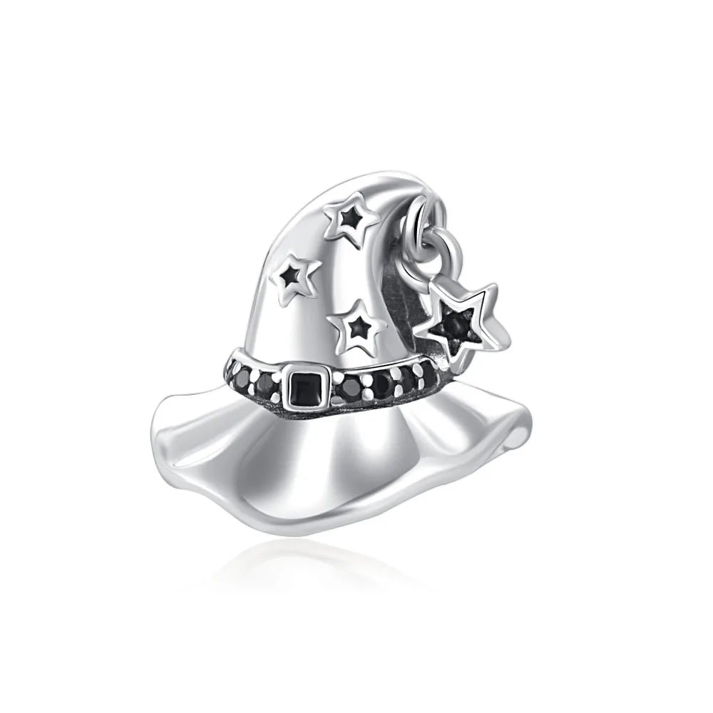 925 Sterling Silver Halloween Charm – Pumpkin Wagon & Magic Hat Bead for Bracelet or Pendant