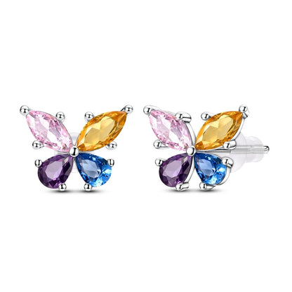 Four-Gemstone Butterfly Stud Earrings