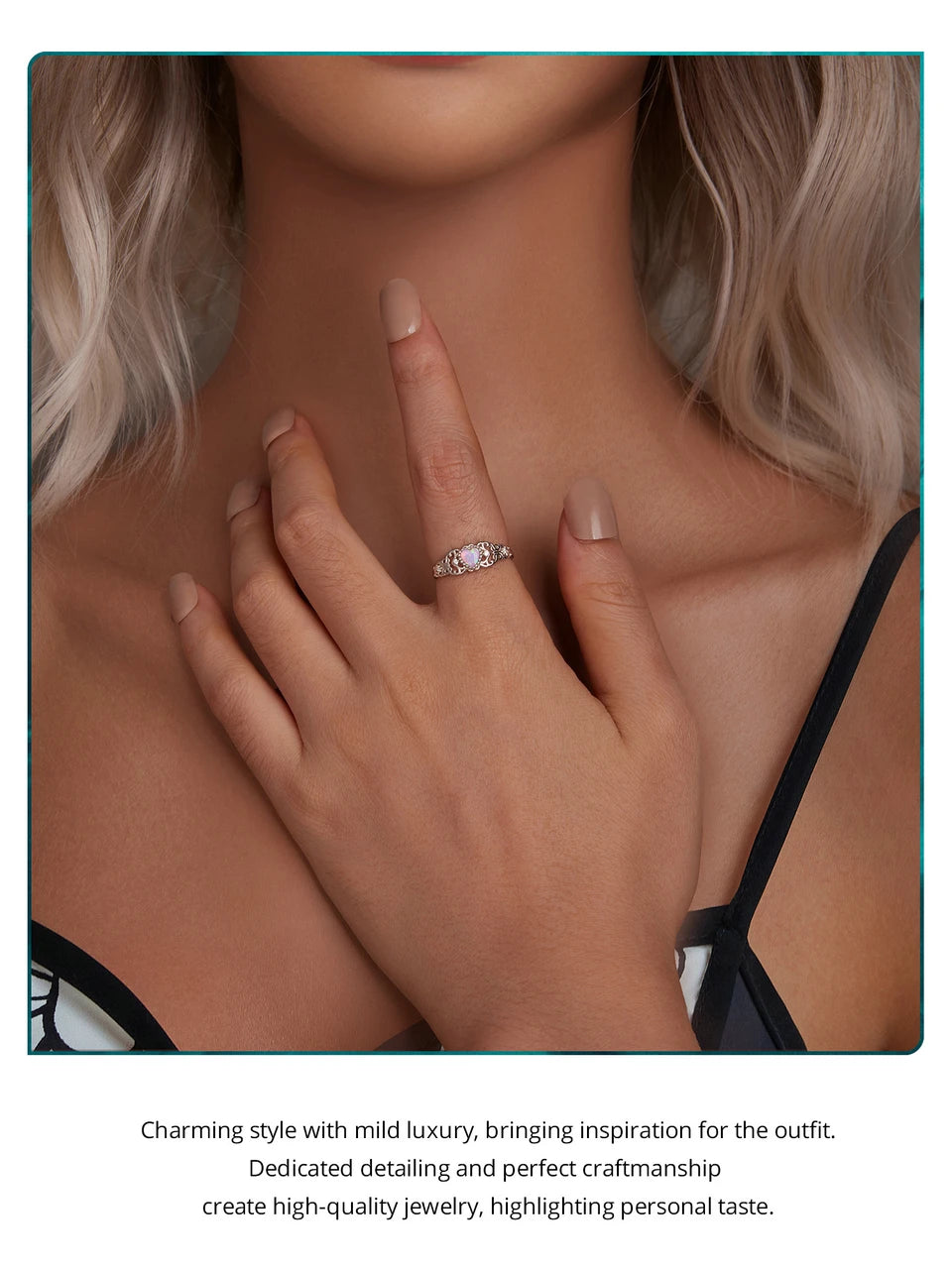 925 Sterling Silver Vintage Vine Ring with Pink Fire Opal