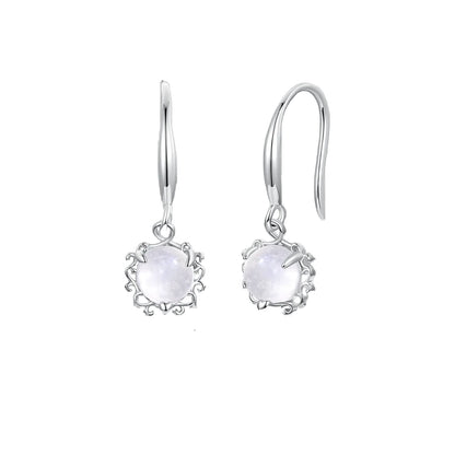 Natural Moonstone Drop Dangle Leverback Earrings Rainbow