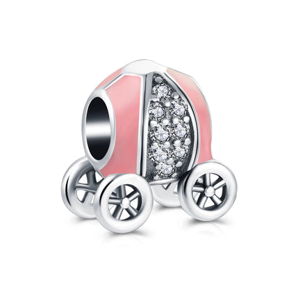 925 Sterling Silver Halloween Charm – Pumpkin Wagon & Magic Hat Bead for Bracelet or Pendant