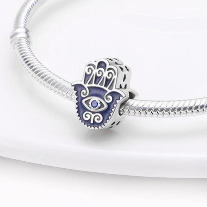 925 Sterling Silver Evil Eye & Hamsa Charms – Blue CZ Protection Beads for Bracelet or Necklace