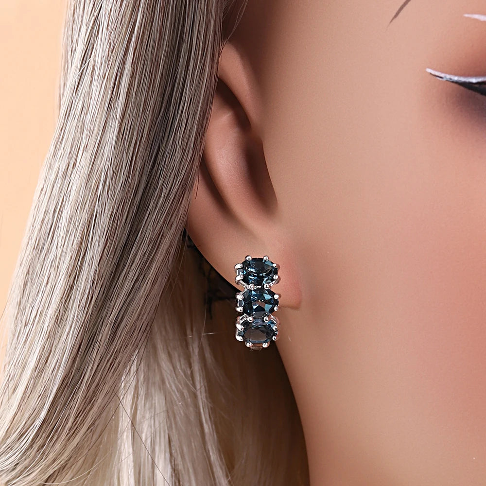 Natural London Blue Topaz Hoop Earrings