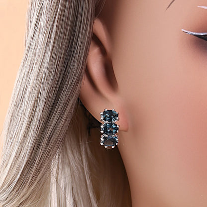 Natural London Blue Topaz Hoop Earrings