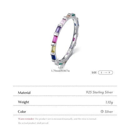 925 Sterling Silver Rainbow Emerald Cut CZ Ring
