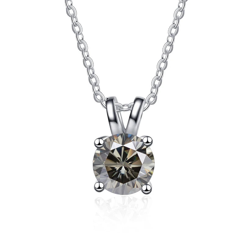 1 Carat Moissanite Solitaire Pendant Necklace – 925 Sterling Silver Bridal Wedding Jewelry Gift