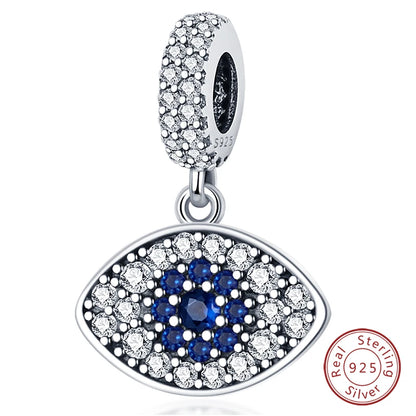 925 Sterling Silver Evil Eye & Hamsa Charms – Blue CZ Protection Beads for Bracelet or Necklace