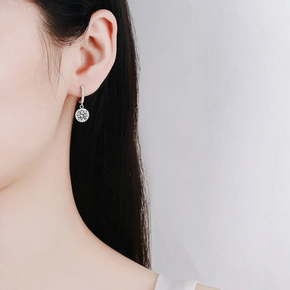 Halo Drop Hoop Earrings with Round Brilliant Stone – 925 Sterling Silver Dangle Earrings