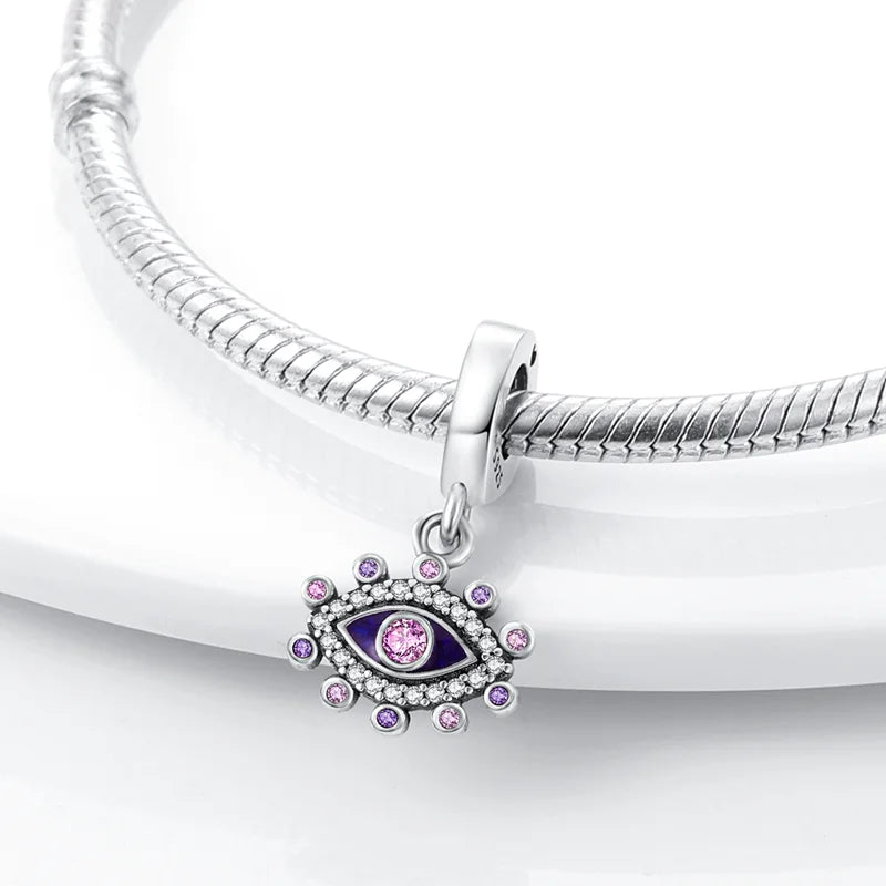 925 Sterling Silver Evil Eye & Hamsa Charms – Blue CZ Protection Beads for Bracelet or Necklace
