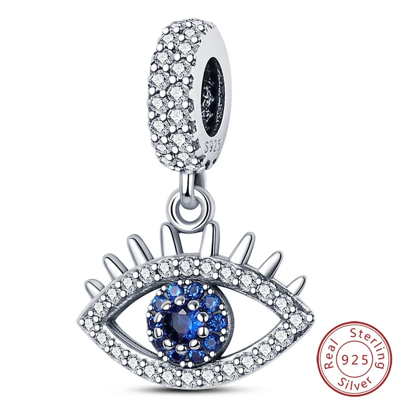 925 Sterling Silver Evil Eye & Hamsa Charms – Blue CZ Protection Beads for Bracelet or Necklace