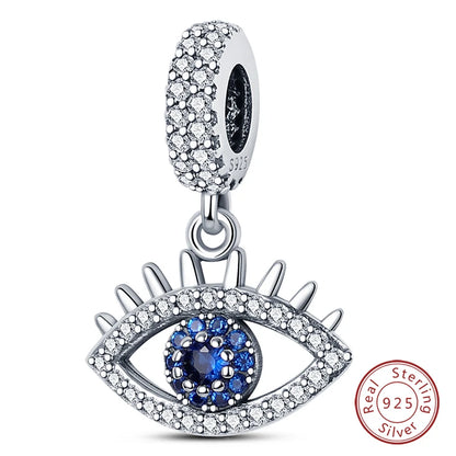 925 Sterling Silver Evil Eye & Hamsa Charms – Blue CZ Protection Beads for Bracelet or Necklace
